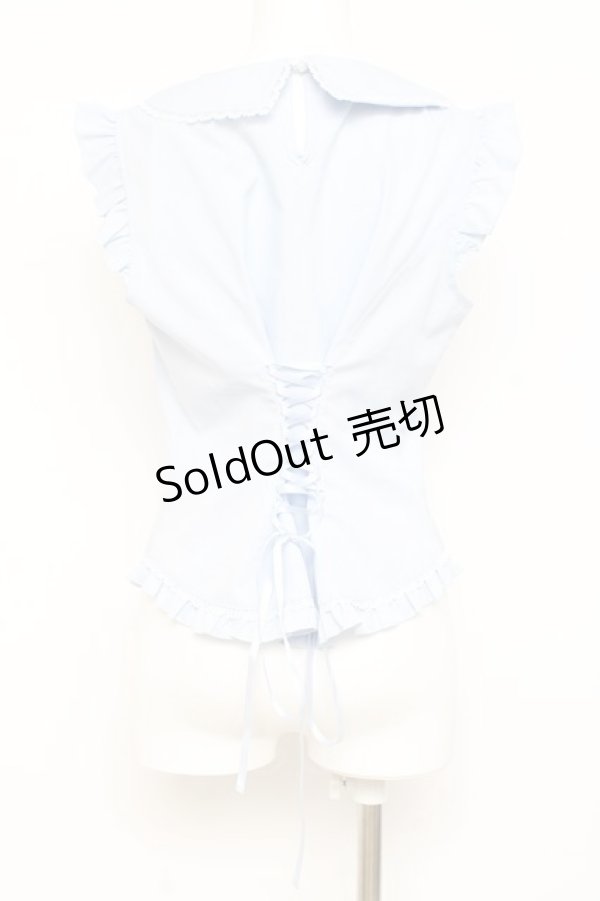 画像3: axes femme / パール付薔薇刺繍ノースリブラウス F サックス Y-26-02-17-016-AX-BL-SZ-ZY (3)