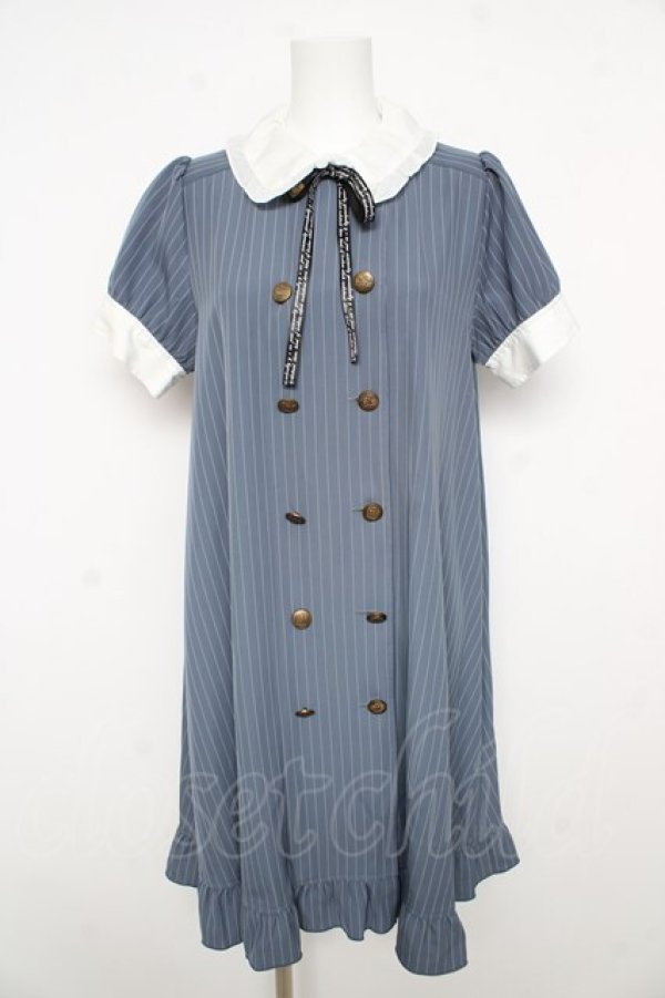 画像1: axes femme POETIQUE / メッセージリボン半袖ワンピース M サックス Y-26-02-17-203-AX-OP-SZ-ZY (1)