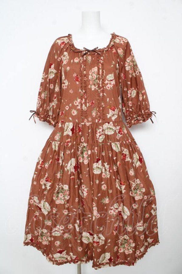 画像1: PINK HOUSE / ローズじゃむびんプリントミディワンピース F ブラウン Y-26-02-17-210-LO-OP-SZ-ZY (1)