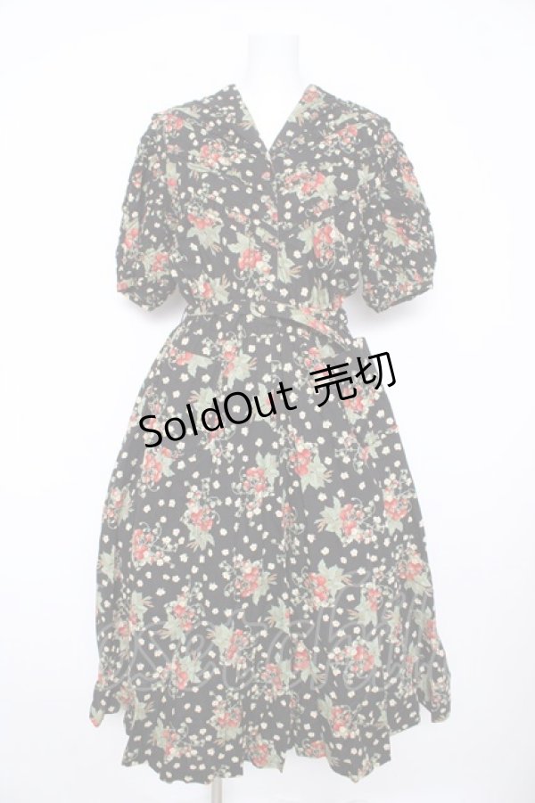 画像1: PINK HOUSE / いちご柄セーラーワンピース F 黒 Y-26-02-17-212-LO-OP-SZ-ZY (1)