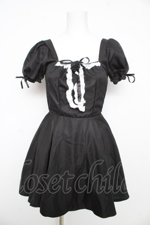 画像1: MARBLE / パニエ付きバラ飾りパフフリルワンピース M 黒 Y-26-02-17-214-GO-OP-SZ-ZY (1)