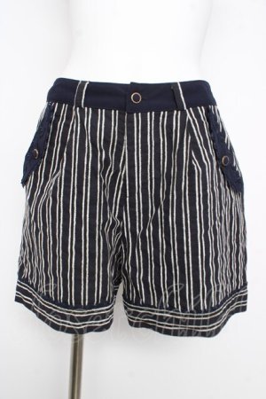 画像: axes femme / ストライプショートパンツ M 紺 Y-26-02-17-228-AX-PA-SZ-ZY