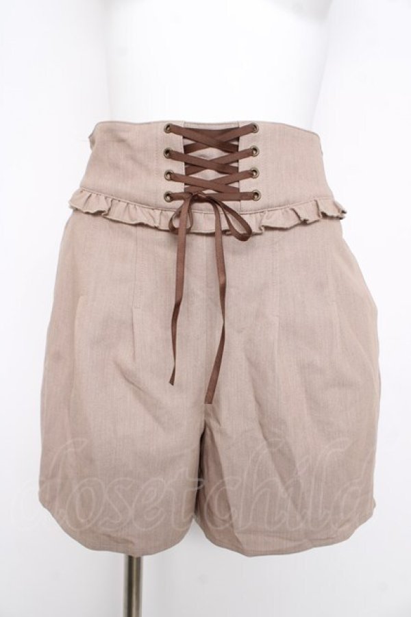 画像1: axes femme POETIQUE / ハイウエストレースアップショートパンツ M 茶 Y-26-02-17-229-AX-PA-SZ-ZY (1)