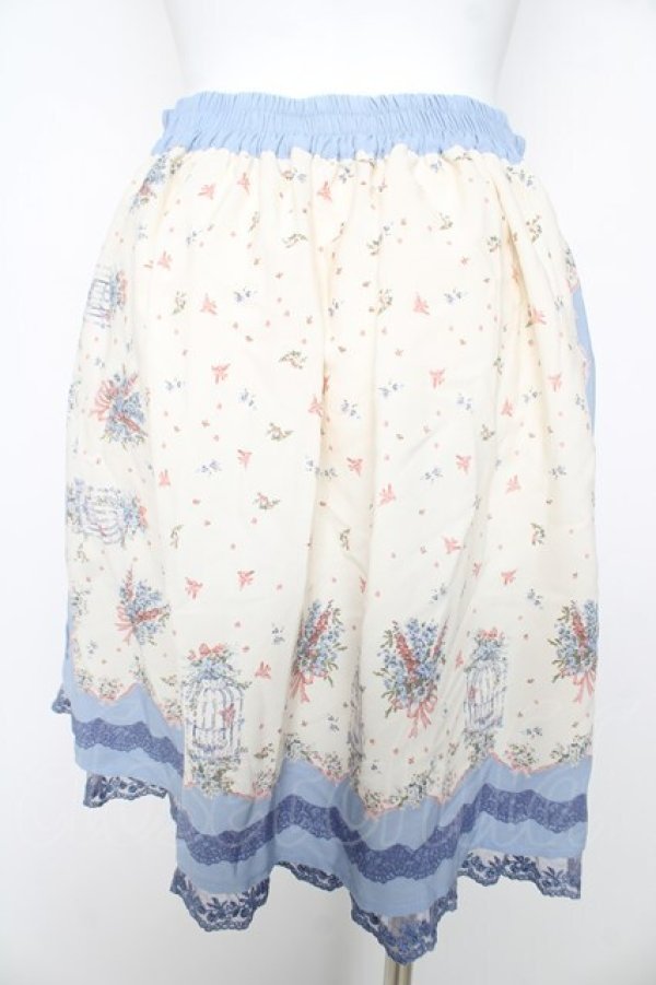 画像2: axes femme / 鳥かご×メルヘン柄スカート M サックス Y-26-02-17-240-AX-SK-SZ-ZY (2)