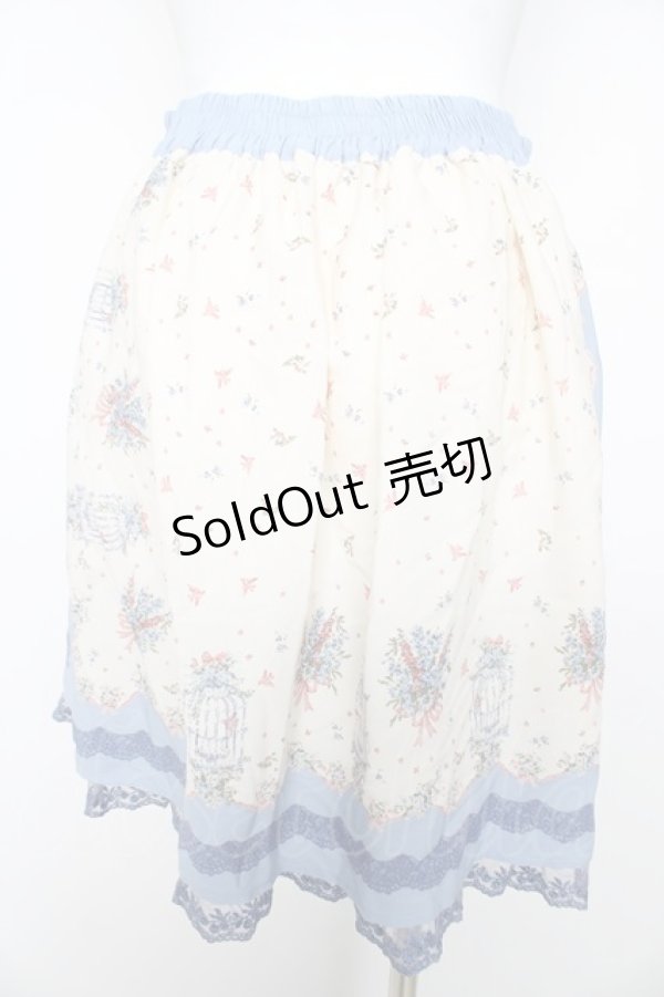 画像2: axes femme / 鳥かご×メルヘン柄スカート M サックス Y-26-02-17-240-AX-SK-SZ-ZY (2)