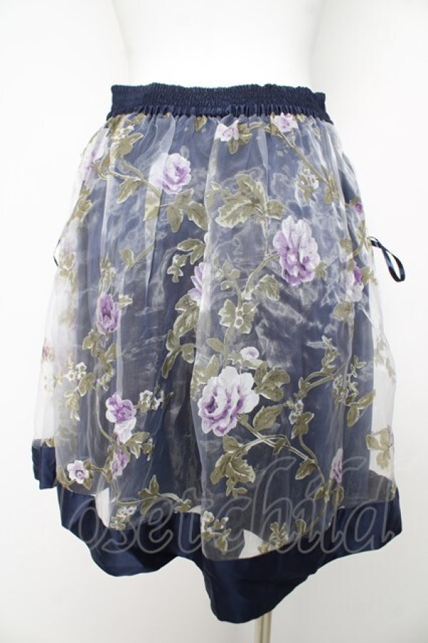 画像2: axes femme / 花柄オーガンジー重ねスカート M 紺 Y-26-02-17-241-AX-SK-SZ-ZY (2)