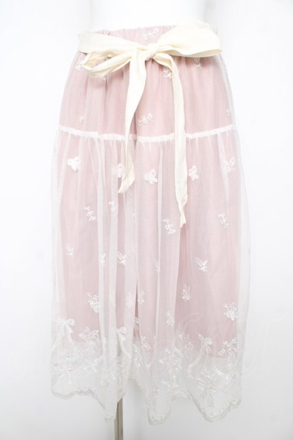 画像1: axes femme POETIQUE / リボンブーケレーススカート M ピンク Y-26-02-17-242-AX-SK-SZ-ZY (1)