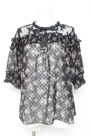 画像: axes femme / 肩レースバラシフォンブラウス  黒 Y-26-02-19-024-AX-BL-SZ-ZY