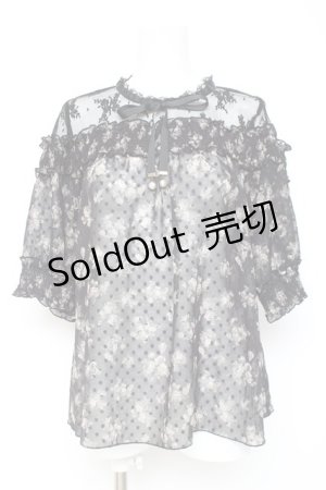 画像: axes femme / 肩レースバラシフォンブラウス  黒 Y-26-02-19-024-AX-BL-SZ-ZS