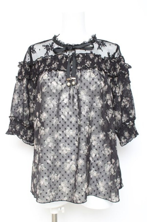 画像1: axes femme / 肩レースバラシフォンブラウス  黒 Y-26-02-19-024-AX-BL-SZ-ZY (1)