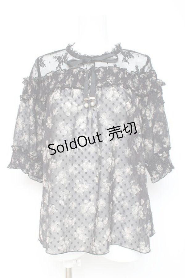 画像1: axes femme / 肩レースバラシフォンブラウス  黒 Y-26-02-19-024-AX-BL-SZ-ZS (1)