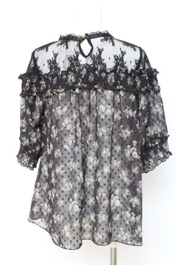 画像2: axes femme / 肩レースバラシフォンブラウス  黒 Y-26-02-19-024-AX-BL-SZ-ZY (2)