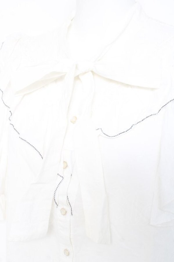 画像3: axes femme / リボンデザインコットンブラウス F 白 Y-26-02-19-027-AX-BL-SZ-ZY (3)