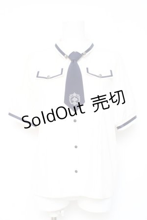 画像: axes femme / ミリタリー風タイ付ブラウス M 紺 Y-26-02-19-030-AX-BL-SZ-ZY