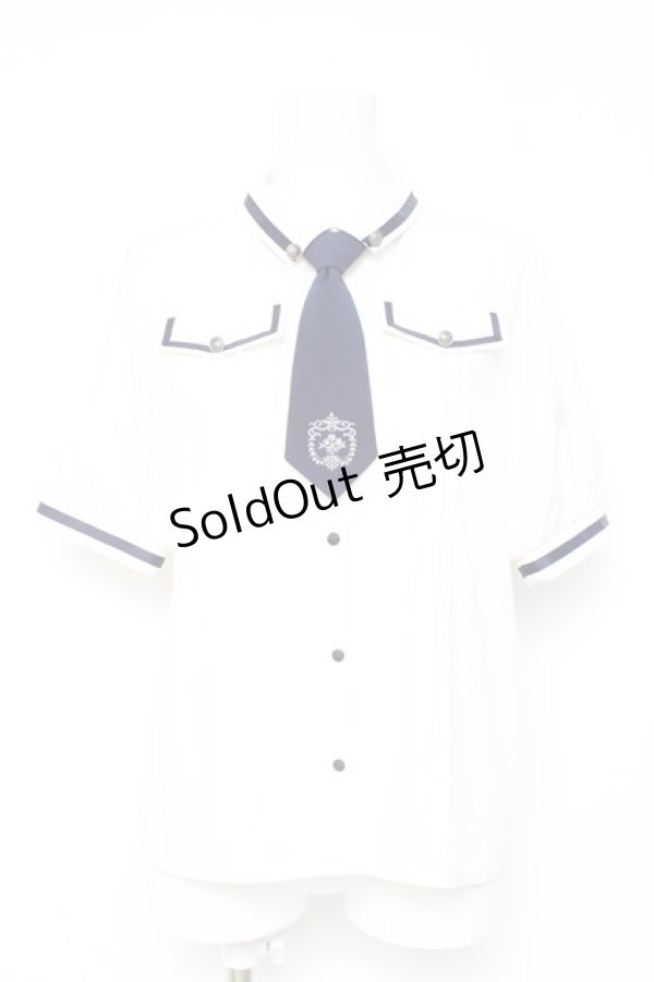 画像1: axes femme / ミリタリー風タイ付ブラウス M 紺 Y-26-02-19-030-AX-BL-SZ-ZY (1)