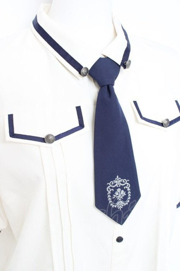 画像3: axes femme / ミリタリー風タイ付ブラウス M 紺 Y-26-02-19-030-AX-BL-SZ-ZY (3)