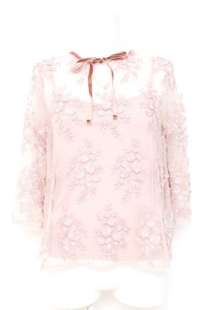 画像: axes femme / キャミ付き立体レース七分袖プルオーバー M ピンク Y-26-02-19-035-AX-BL-SZ-ZY