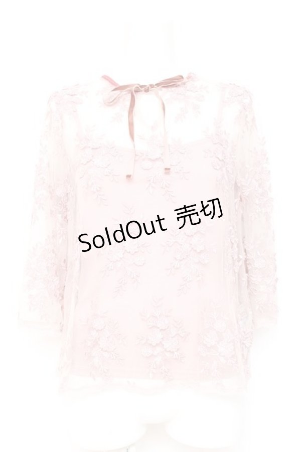 画像1: axes femme / キャミ付き立体レース七分袖プルオーバー M ピンク Y-26-02-19-035-AX-BL-SZ-ZS (1)