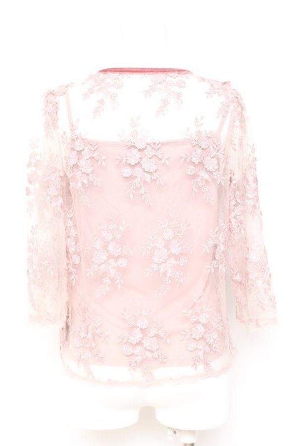 画像2: axes femme / キャミ付き立体レース七分袖プルオーバー M ピンク Y-26-02-19-035-AX-BL-SZ-ZY (2)