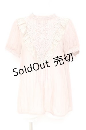 画像: axes femme / モチーフレース付きブラウス M 淡ピンク Y-26-02-19-036-AX-BL-SZ-ZY