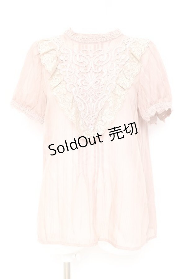 画像1: axes femme / モチーフレース付きブラウス M 淡ピンク Y-26-02-19-036-AX-BL-SZ-ZY (1)