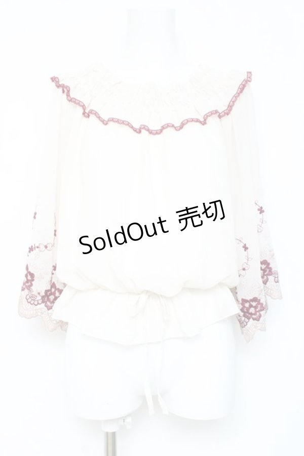 画像1: axes femme / 刺繍入りオフショルブラウス M 生成り Y-26-02-19-043-AX-TO-SZ-ZY (1)