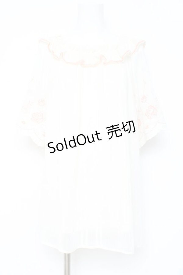 画像1: axes femme / 刺繍袖楊柳シフォンチュニック M 生成り Y-26-02-19-044-AX-OP-SZ-ZS (1)