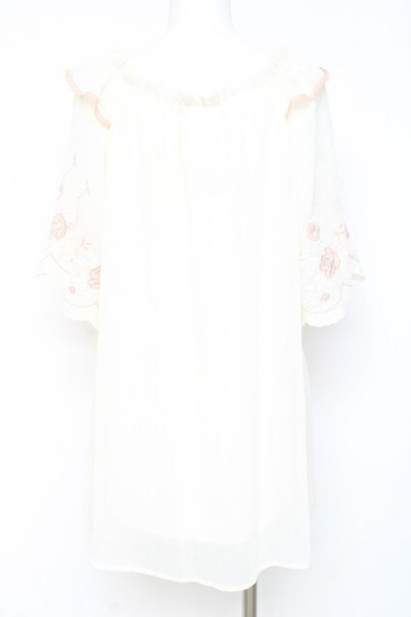 画像2: axes femme / 刺繍袖楊柳シフォンチュニック M 生成り Y-26-02-19-044-AX-OP-SZ-ZY (2)