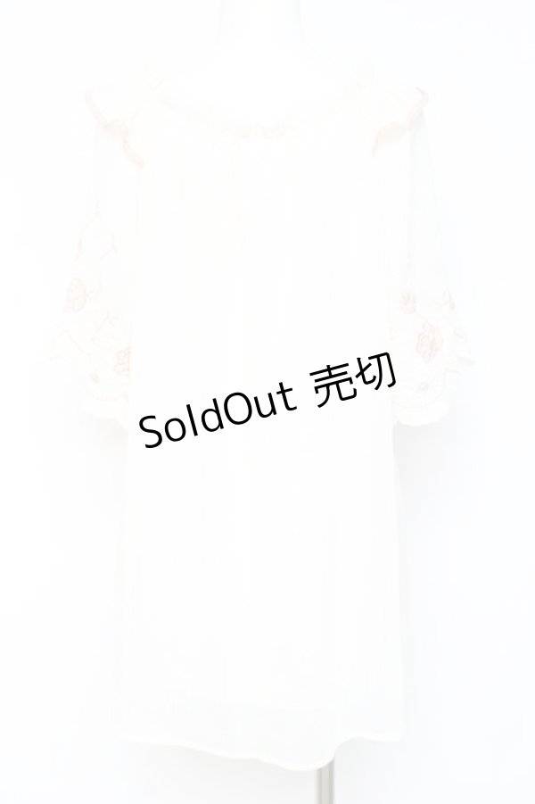 画像2: axes femme / 刺繍袖楊柳シフォンチュニック M 生成り Y-26-02-19-044-AX-OP-SZ-ZS (2)