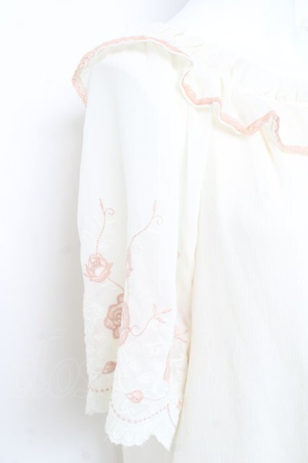 画像3: axes femme / 刺繍袖楊柳シフォンチュニック M 生成り Y-26-02-19-044-AX-OP-SZ-ZY (3)