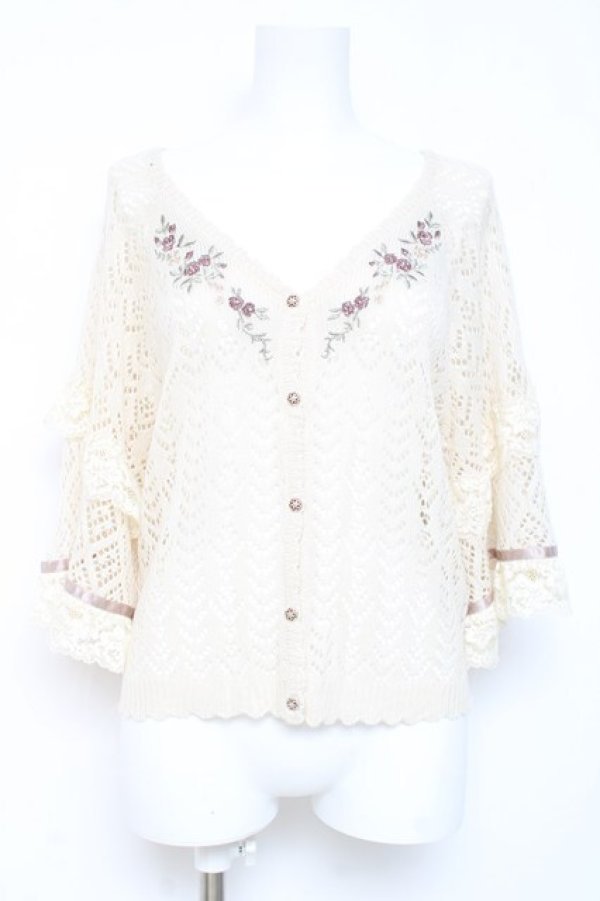 画像1: axes femme / 透かし編みフレア袖ニットカーディガン M 生成り Y-26-02-19-048-AX-TO-SZ-ZY (1)