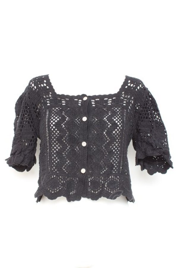 画像1: axes femme POETIQUE / ケミカルレースショートカーディガン  黒 Y-26-02-19-054-AX-TO-SZ-ZY (1)