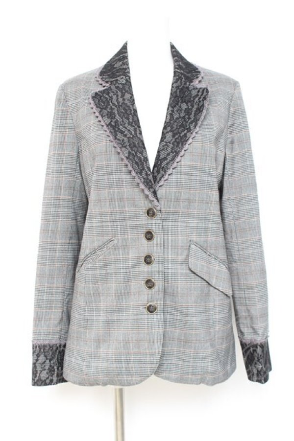 画像1: axes femme / グレンチェックテーラードジャケット M グレー Y-26-02-19-065-AX-JA-SZ-ZY (1)