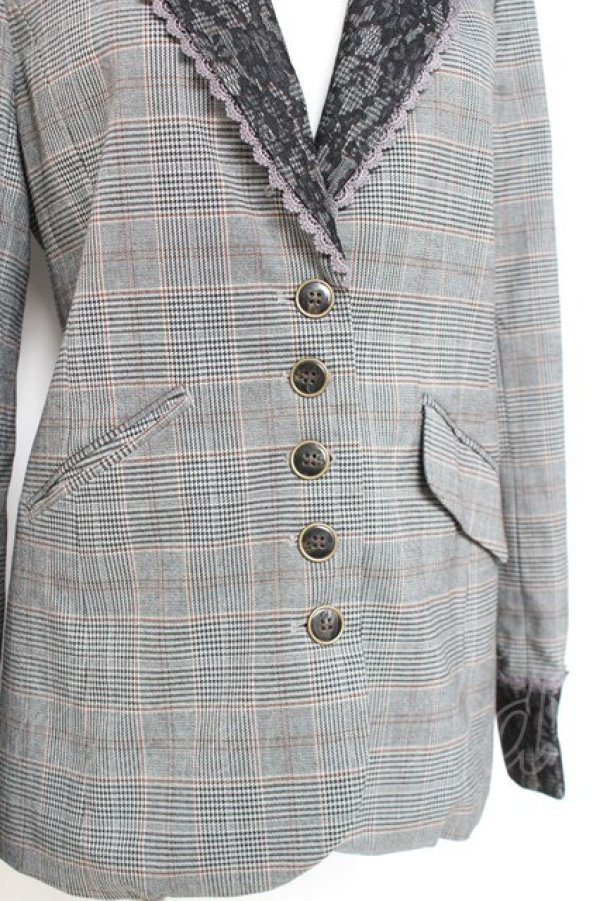 画像3: axes femme / グレンチェックテーラードジャケット M グレー Y-26-02-19-065-AX-JA-SZ-ZY (3)
