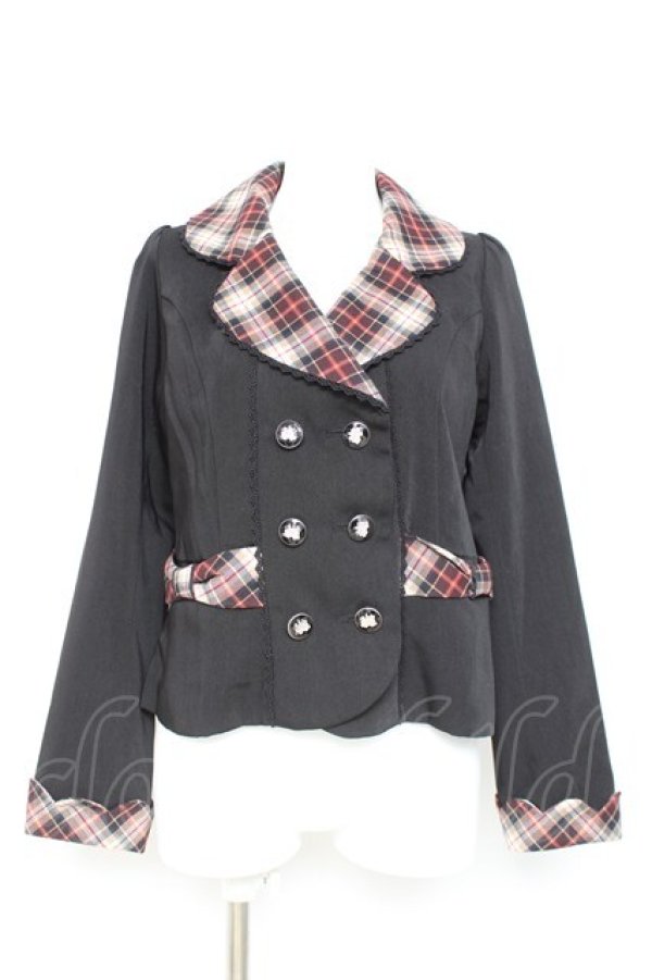 画像1: axes femme POETIQUE / チェック使バックフリルジャケット M 黒. Y-26-02-19-066-AX-JA-SZ-ZY (1)