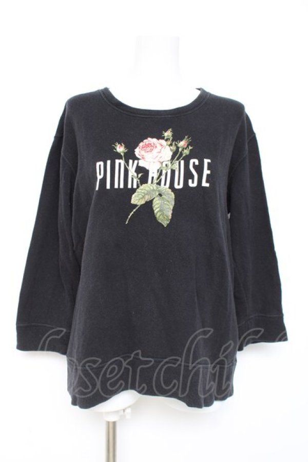画像1: PINK HOUSE / バラプリントカットソー F 黒 Y-26-02-19-071-LO-TO-SZ-ZY (1)