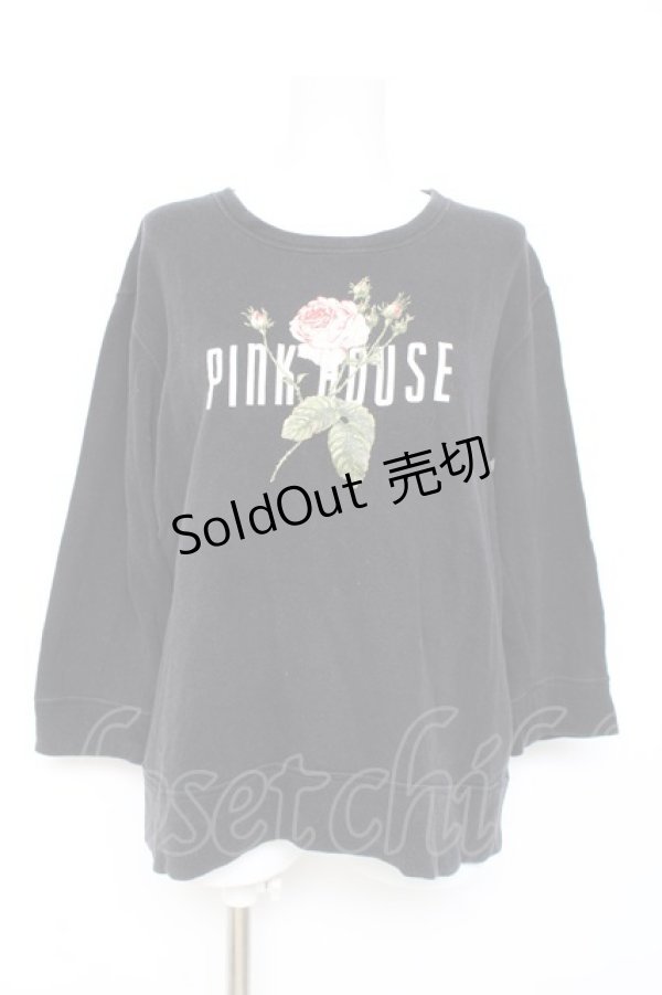 画像1: PINK HOUSE / バラプリントカットソー F 黒 Y-26-02-19-071-LO-TO-SZ-ZY (1)