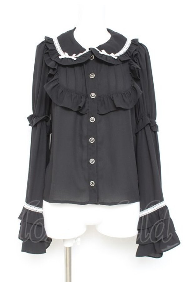 画像1: Ank Rouge / ひめ袖はしごリボンブラウス M 黒 Y-26-02-19-077-CA-BL-SZ-ZY (1)