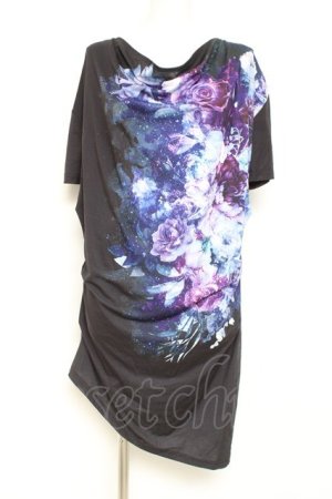 画像: CIVARIZE / モードドレープフラワーTシャツ 44 ブラック×ブルー Y-26-02-19-083-GO-TS-SZ-ZY