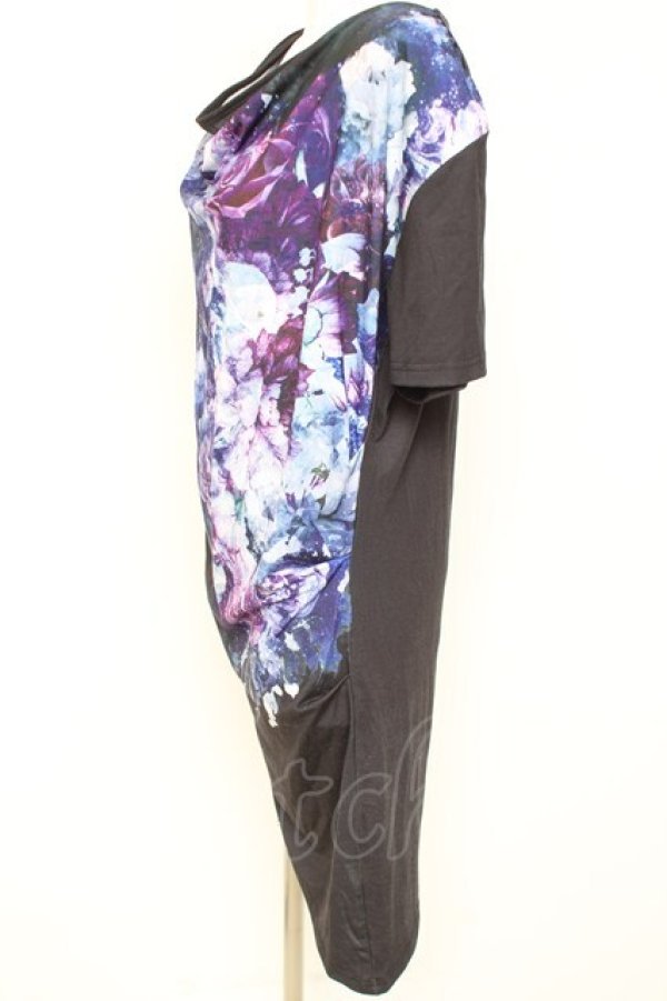 画像2: CIVARIZE / モードドレープフラワーTシャツ 44 ブラック×ブルー Y-26-02-19-083-GO-TS-SZ-ZY (2)