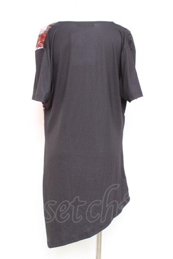 画像3: CIVARIZE / モードドレープフラワーTシャツ 44 ブラック×レッド Y-26-02-19-084-GO-TS-SZ-ZY (3)