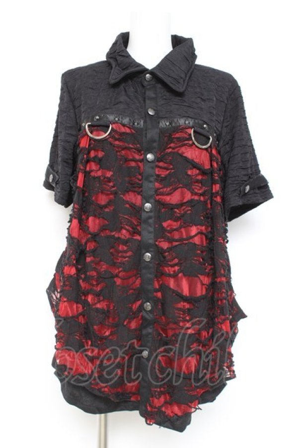 画像1: SEX POT ReVeNGe / スタッズ&クラッシュデザインシャツ L 黒×赤 Y-26-02-19-086-SP-BL-SZ-ZY (1)