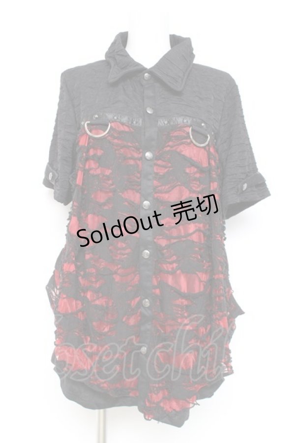 画像1: SEX POT ReVeNGe / スタッズ&クラッシュデザインシャツ L 黒×赤 Y-26-02-19-086-SP-BL-SZ-ZY (1)