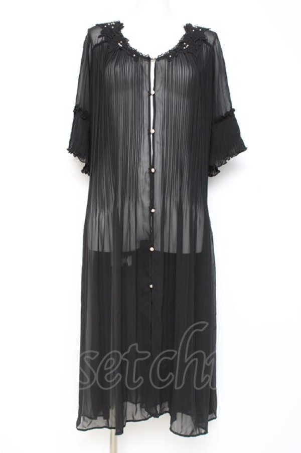 画像1: axes femme / プリーツシフォンカーディガン M 黒 Y-26-02-19-098-AX-OP-SZ-ZY (1)