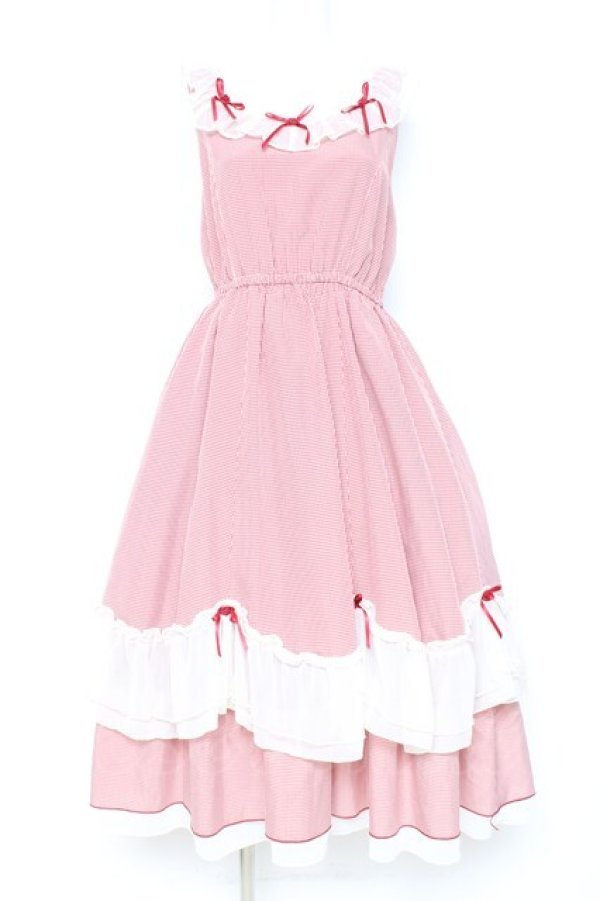 画像1: axes femme / ローズリボンチェックワンピース F 赤 Y-26-02-19-113-AX-OP-SZ-ZY (1)