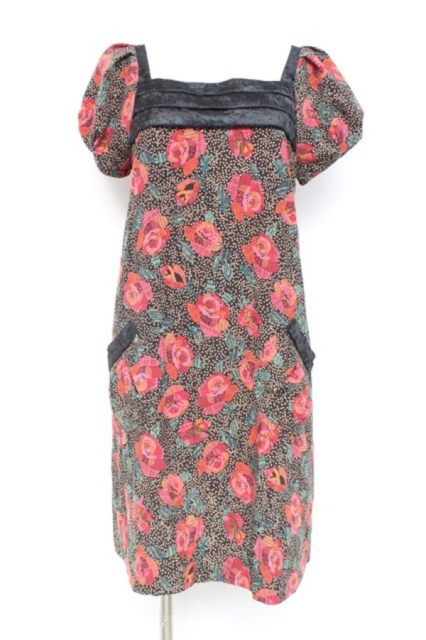 画像1: axes femme / バラプリントワンピース M 黒 Y-26-02-19-115-AX-OP-SZ-ZY (1)