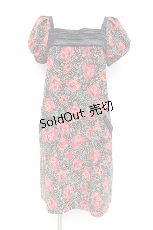 画像1: axes femme / バラプリントワンピース M 黒 Y-26-02-19-115-AX-OP-SZ-ZS (1)