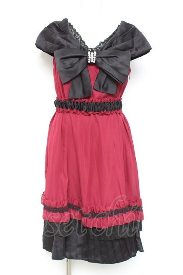 画像1: axes femme / BIGリボンワンピース M ワイン Y-26-02-19-117-AX-OP-SZ-ZY (1)