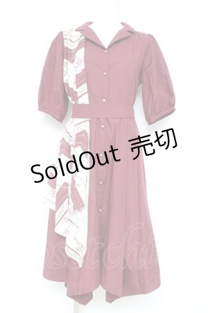 画像: axes femme / スカーフ切替シャツワンピース M ワイン Y-26-02-19-118-AX-OP-SZ-ZY