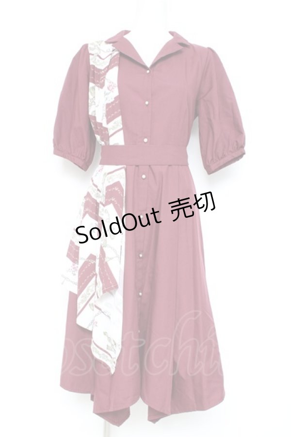 画像1: axes femme / スカーフ切替シャツワンピース M ワイン Y-26-02-19-118-AX-OP-SZ-ZY (1)